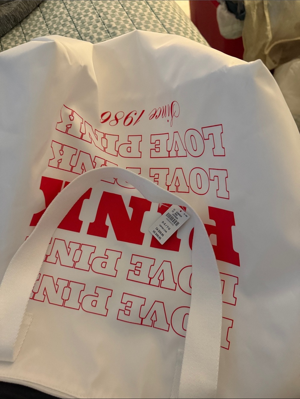 LOVE PINK Logo Beach Towel and Bag in White and Red - Picture 2 of 9